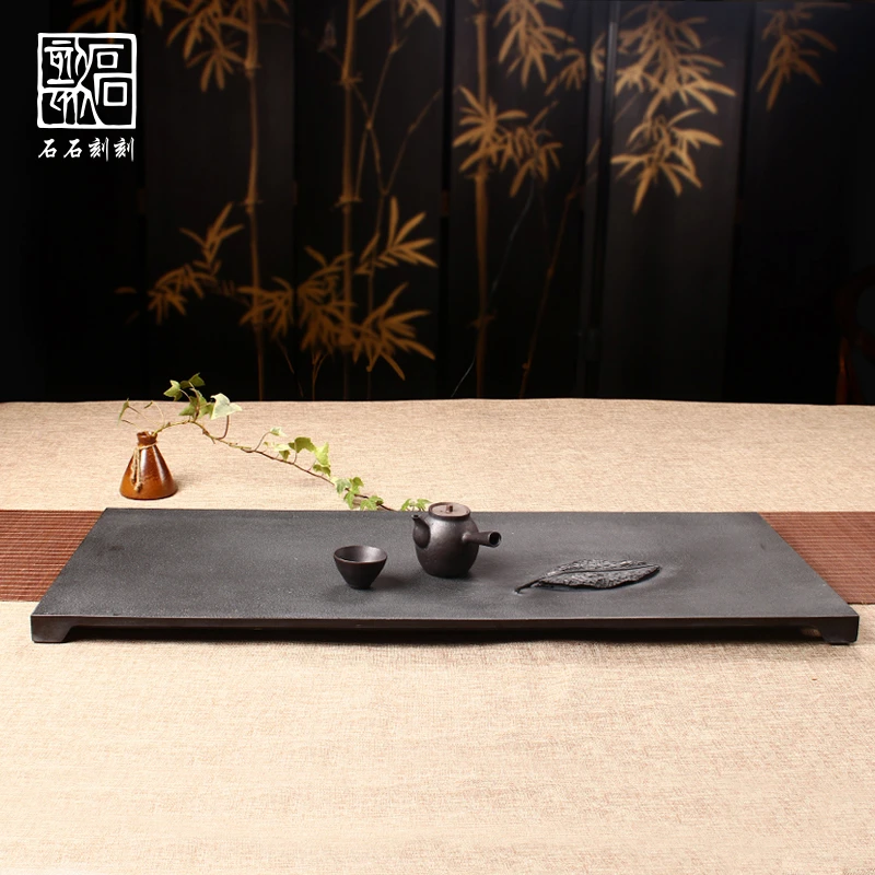 石石刻刻创意乌金石茶盘家用大号排水茶台艺术浮雕天然整块石茶盘