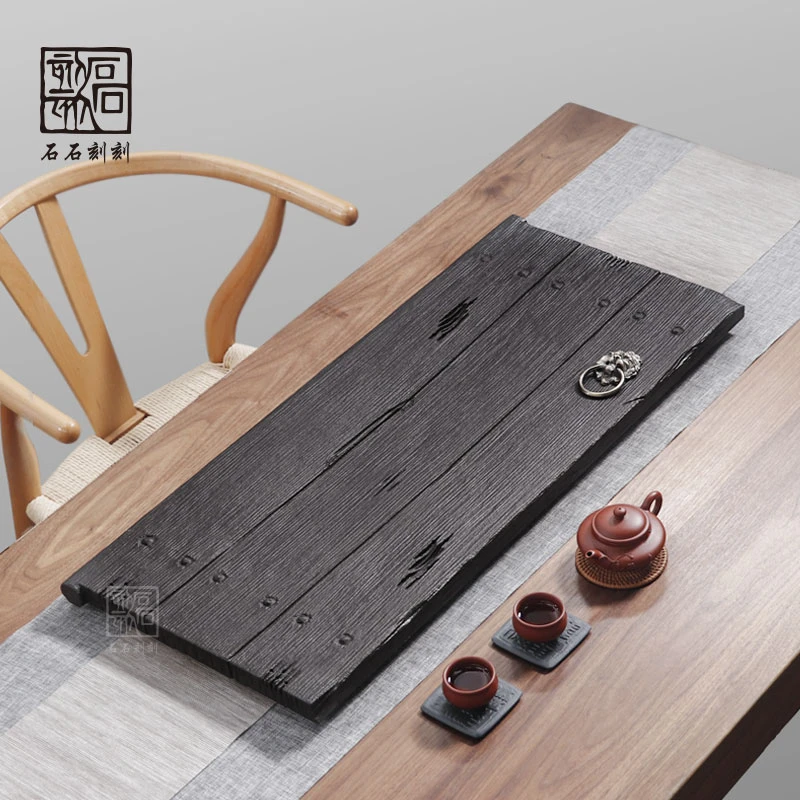 石石刻刻日式复古乌金石头茶盘套装家用简约排水托盘功夫茶具石材
