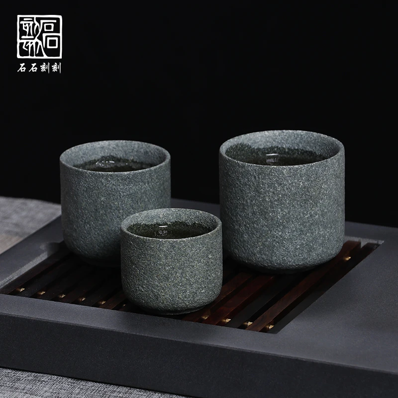 石石刻刻复古日式手工青石茶杯大容量日常用简约大号单杯品茗杯
