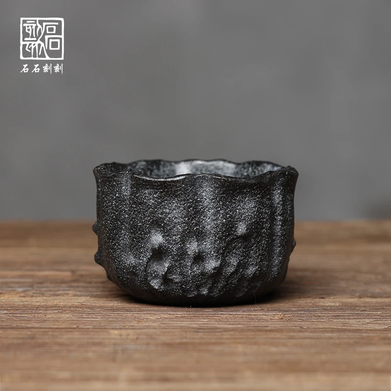 石石刻刻手工乌金石茶杯单杯家用功夫茶具品茗杯日式个性茶盏