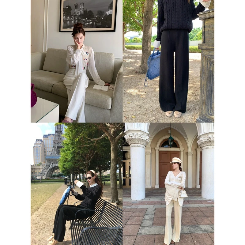 SourceWithU茉莉白兰地 80绵羊毛柔软垂顺针织拖地裤秋冬款休闲裤