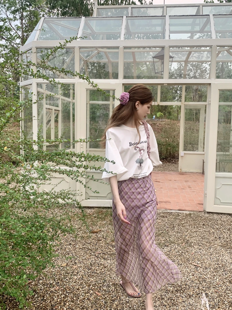 SourceWithUsa 夏日葡萄冻 雪纺菱格半裙设计感小众长款半身裙