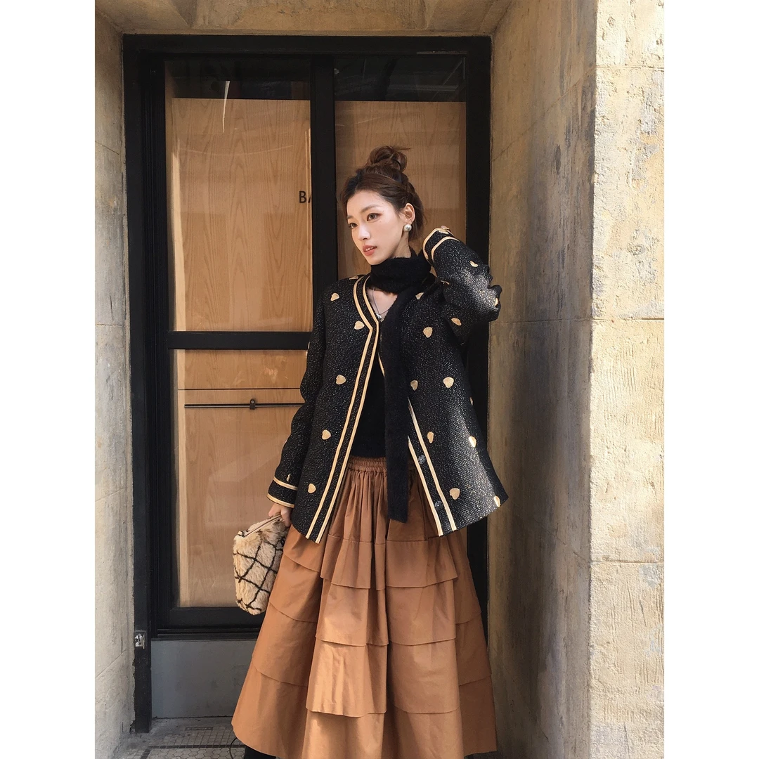 SourceWithUsa 香颂街头 2色改良立体裁重工伞裙赫本风长款半身裙