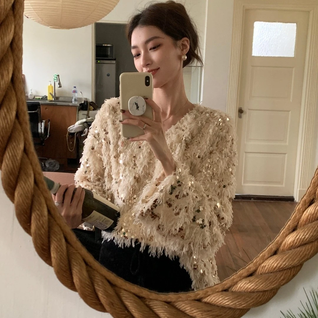 SourceWithU 闪闪惹人爱 节日氛围亮片毛衣女秋冬内搭甜美连衣裙