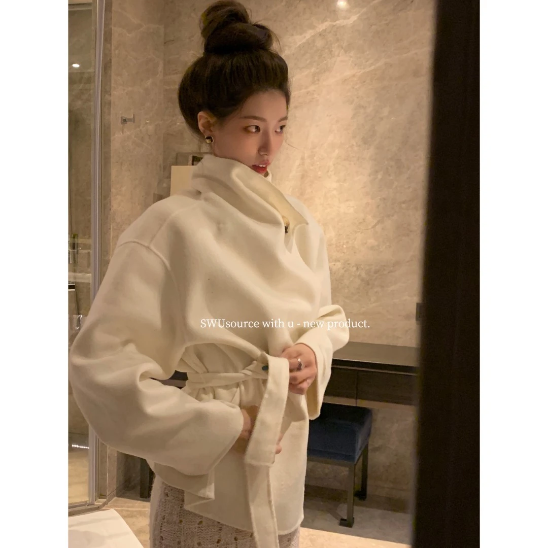 SourceWithU 夏洛特小姐 心机领口温柔慵懒显瘦收腰双面尼大衣冬