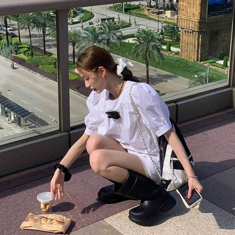 SourceWithU   法式费南雪 中古小香立体黑玫瑰显瘦衬衫短裤套装