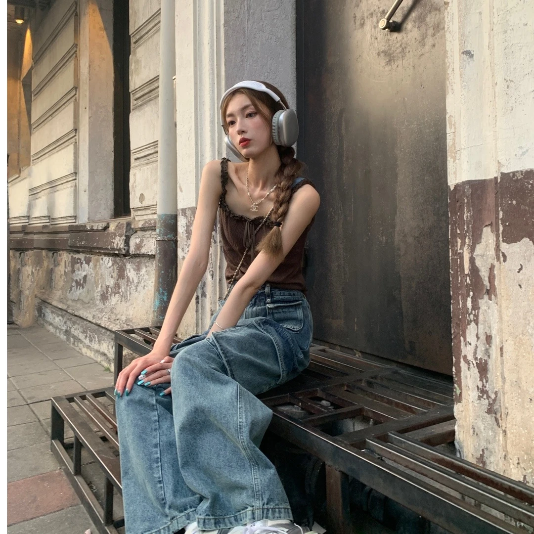 SourceWithU 酷妹出街 帅你一下大口袋牛仔工装裤百搭辣妹休闲裤
