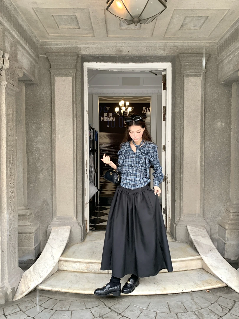 SourceWithU 9.5 24aw 剑桥馆藏 英伦束腰赫本大裙摆伞裙