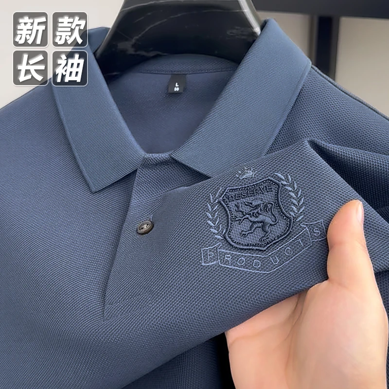 秋季新款男士长袖T恤翻领轻奢POLO衫男休闲商务大码打底上衣男装