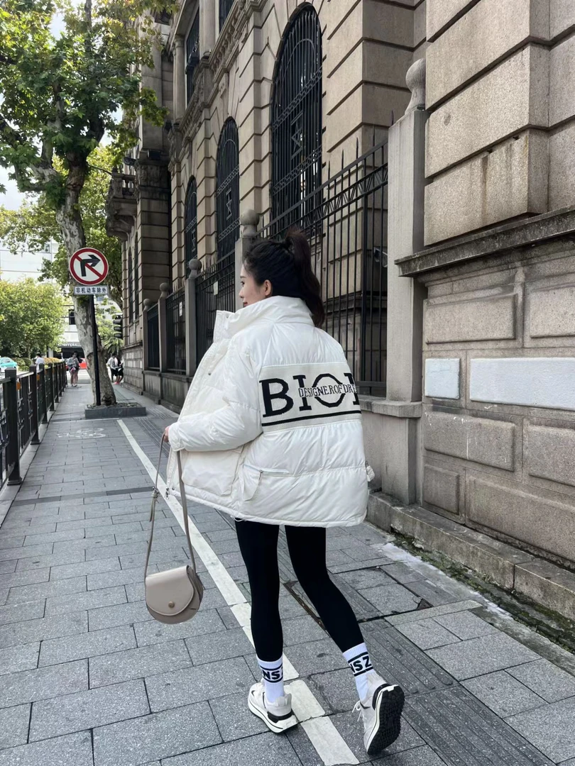 冬季短款加厚保暖棉服女2023年韩版潮流棉衣原创拼接针织字母棉袄