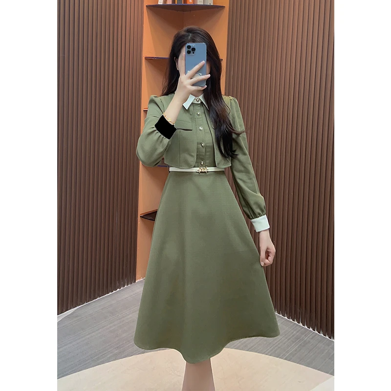 【古蔓诗福利款】9222囯内设计师品牌女装气质收腰长袖连衣裙