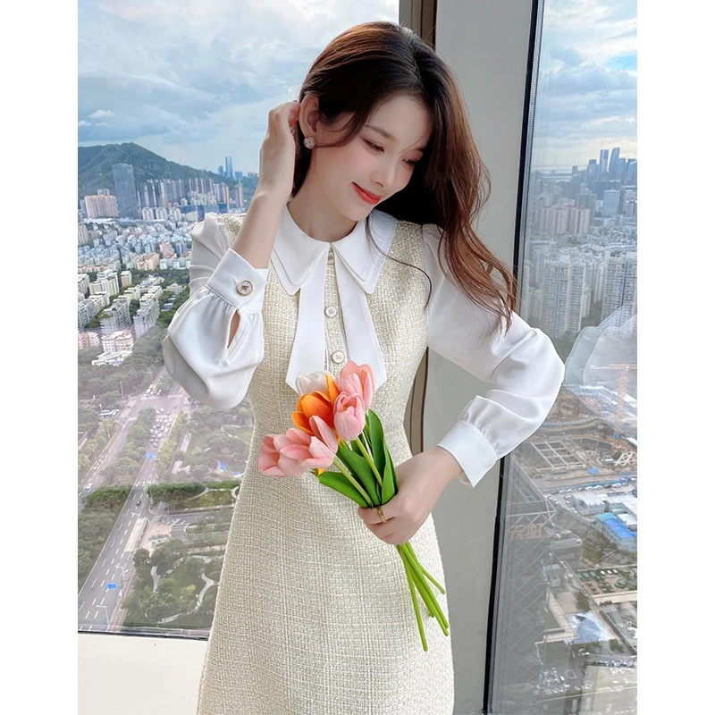 【古蔓诗清仓~现货明天飞】5890女春装2024年长袖女装收腰裙