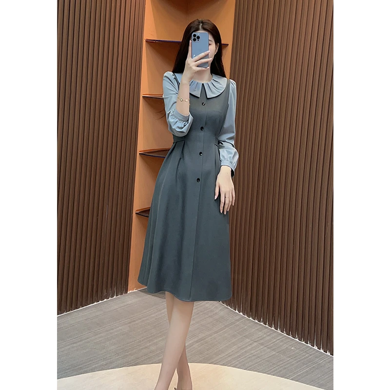 【现货 现货 现货】1455囯内设计师品牌女装气质收腰长袖连衣裙