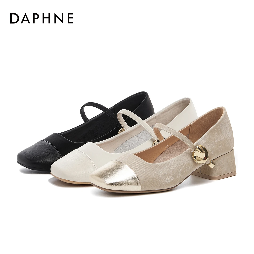 达芙妮女式春夏休闲百搭软底舒适粗跟鞋子女ins潮牌百搭玛丽珍