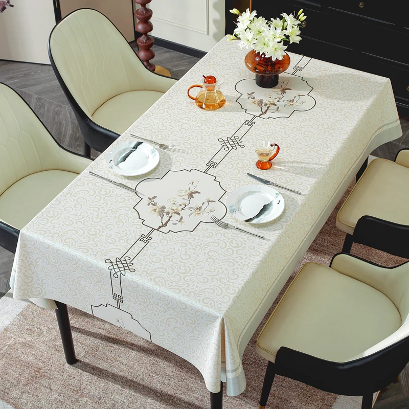 玉兰枝头天丝感长方形桌布茶几布桌台布防水防油防烫免洗家用轻奢