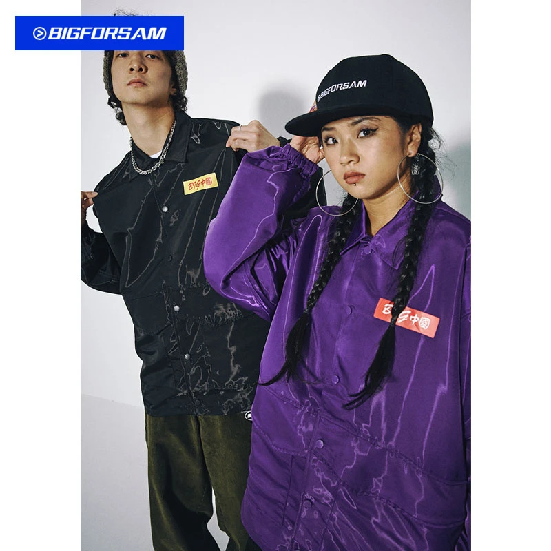 BIG FOR SAM美式复古教练夹克男春秋ins潮牌嘻哈宽松薄款翻领外套