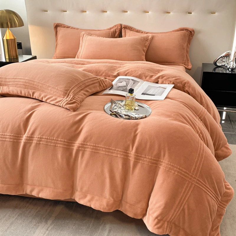 牛奶绒床上四件套珊瑚绒冬季双面加绒简约2023新款法兰绒被套床单
