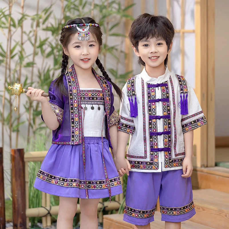 六一儿童演出服广西三月三少数民族服女童舞蹈服男童壮族瑶族苗族