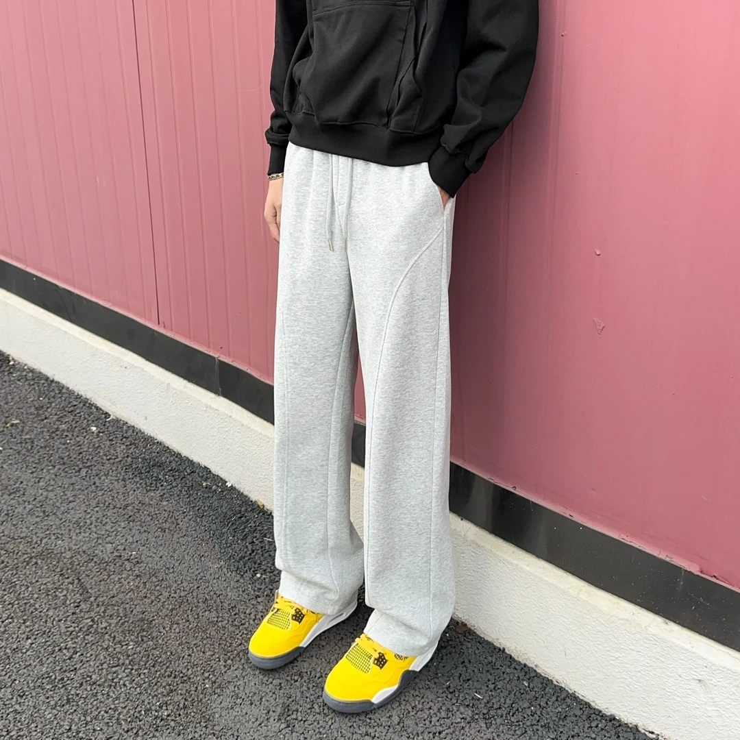 美式运动裤秋冬宽松百搭解构斜切弯刀卫裤男款阔腿加绒直筒休闲裤