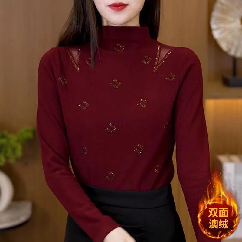 双面德绒打底衫女秋冬2024新款加厚洋气半高领内搭精致百搭上衣