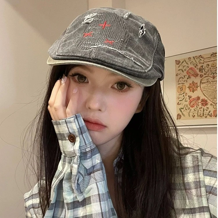 美式街头复古辣妹牛仔前进帽子女英伦贝雷帽时尚画家报童鸭舌帽潮