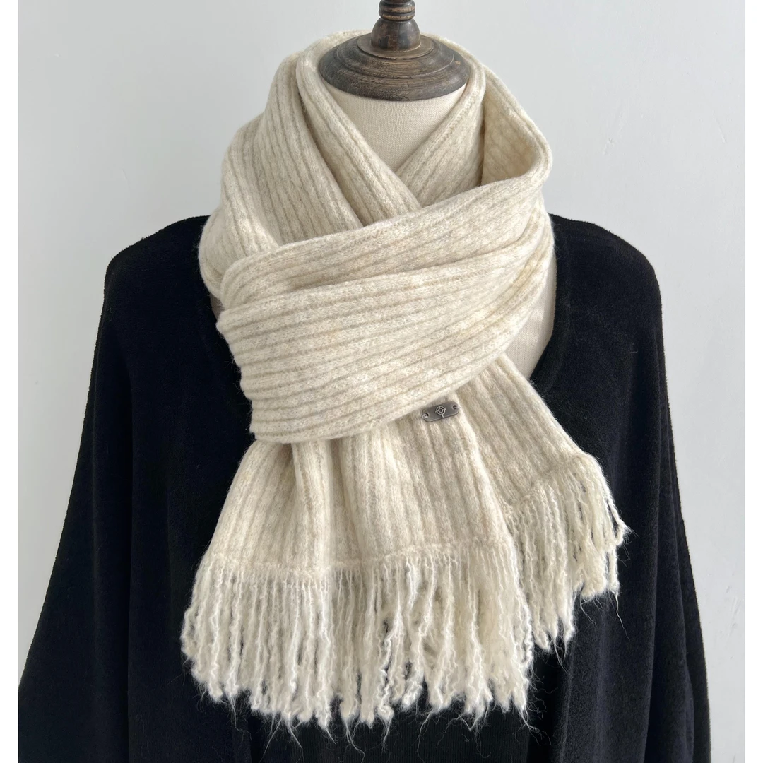 韩版松软含羊毛针织毛线小围巾女保暖冬季流苏美拉德风围巾网红款