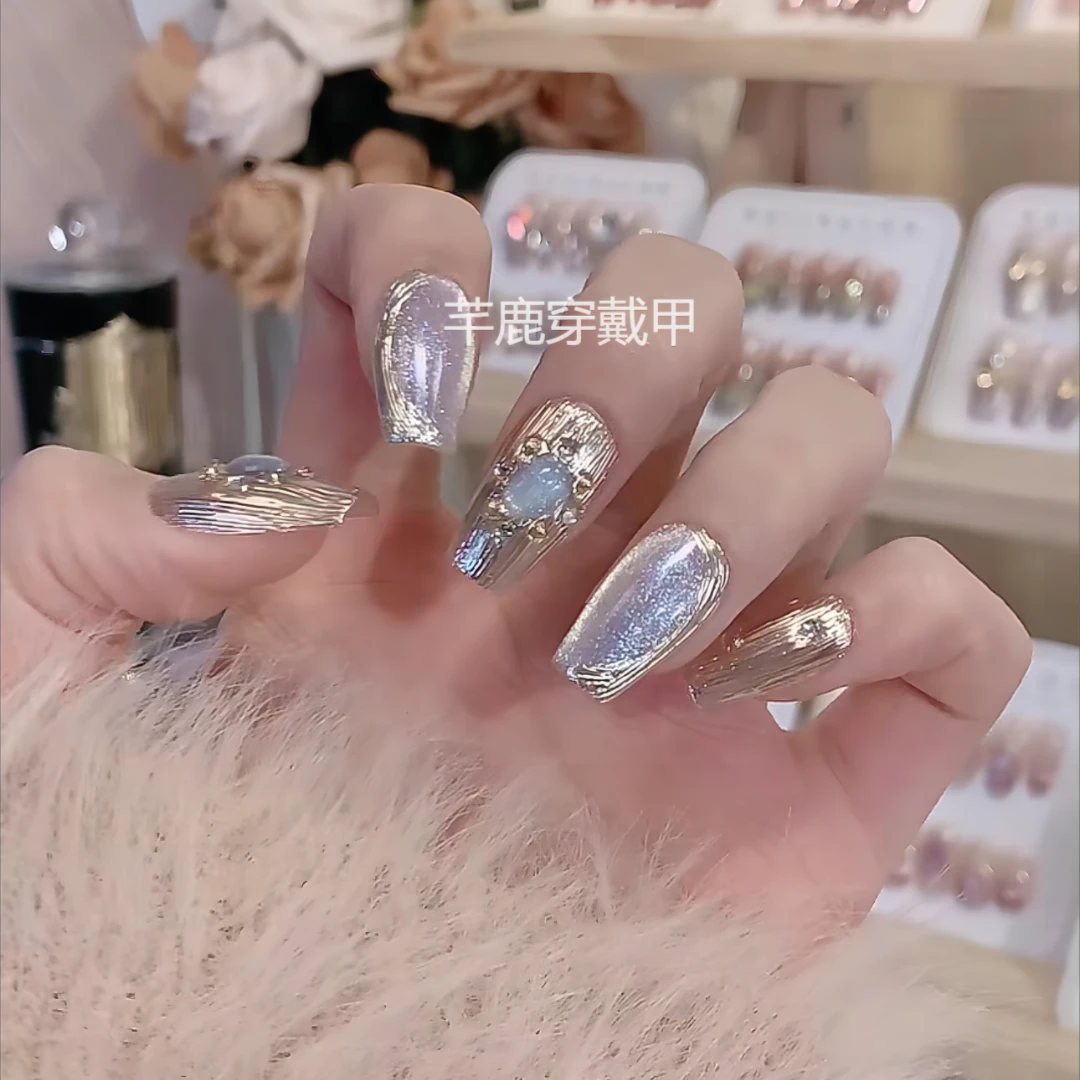 【波斯蜜语】纯手工定制穿戴甲猫眼魔镜粉气质显白高级光疗美甲