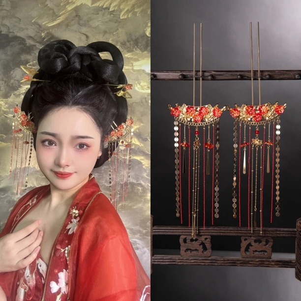 汉锦阁【赤影】保色合金流苏发钗 百搭古风发饰 汉服配饰