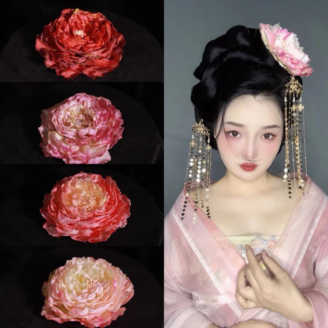 汉锦阁【牡丹亭亭】金边牡丹 唐风发饰发夹绢花 古风汉服发型配饰