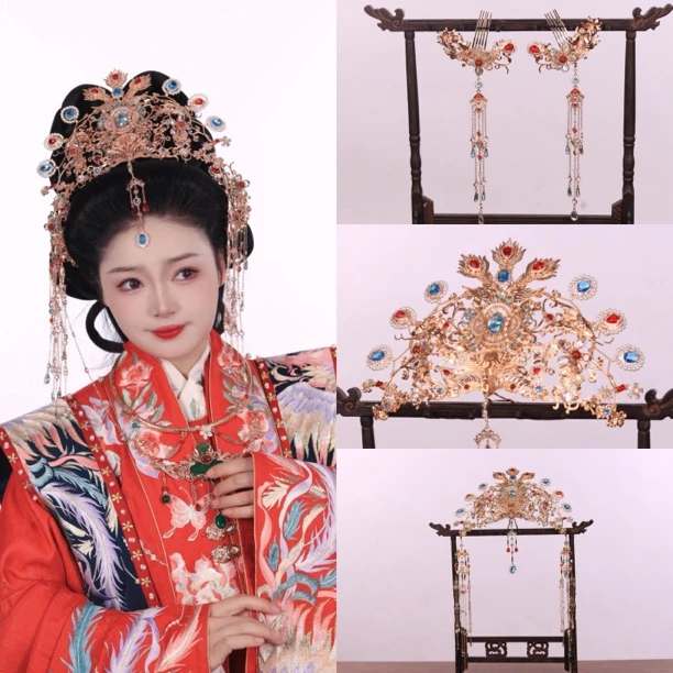 花小烟【灵凤遥】纯铜锆石正凤发冠可拆卸流苏掩鬓华丽汉服古风配饰