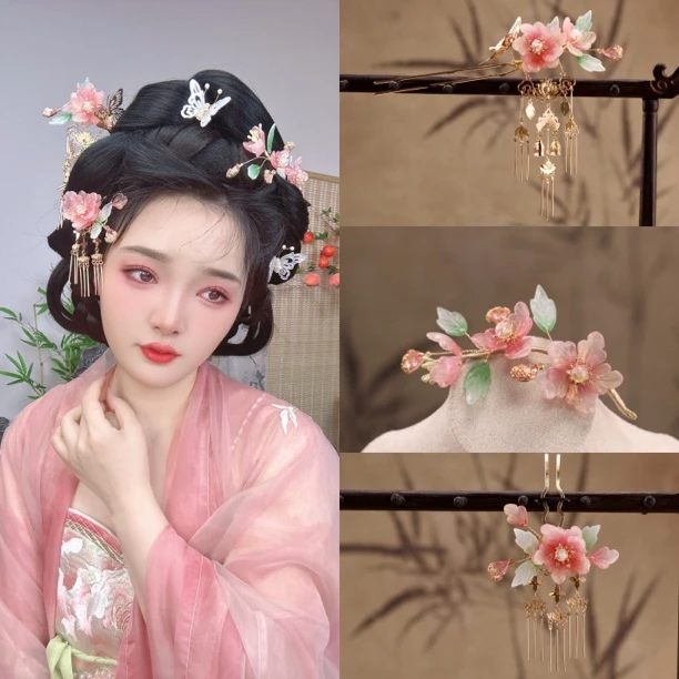 汉锦阁【夏意浓】纯铜保色琉璃花朵流苏发钗 春日汉服发饰古风配饰