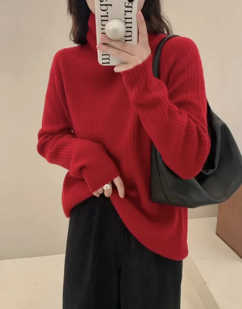 2023秋冬新款全羊毛高领针织无缝一体成衣百搭显瘦长袖针织衫