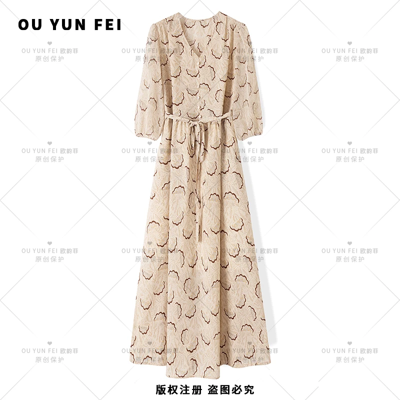 【白月光】显瘦遮肉气质高定收腰设计师女士连衣裙F1189