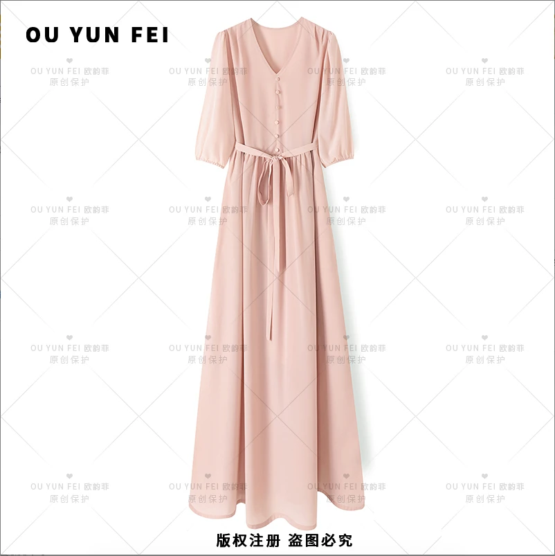 【臻品清货 卖完下架】优雅气质显瘦显高轻奢收腰优雅连衣裙X9268