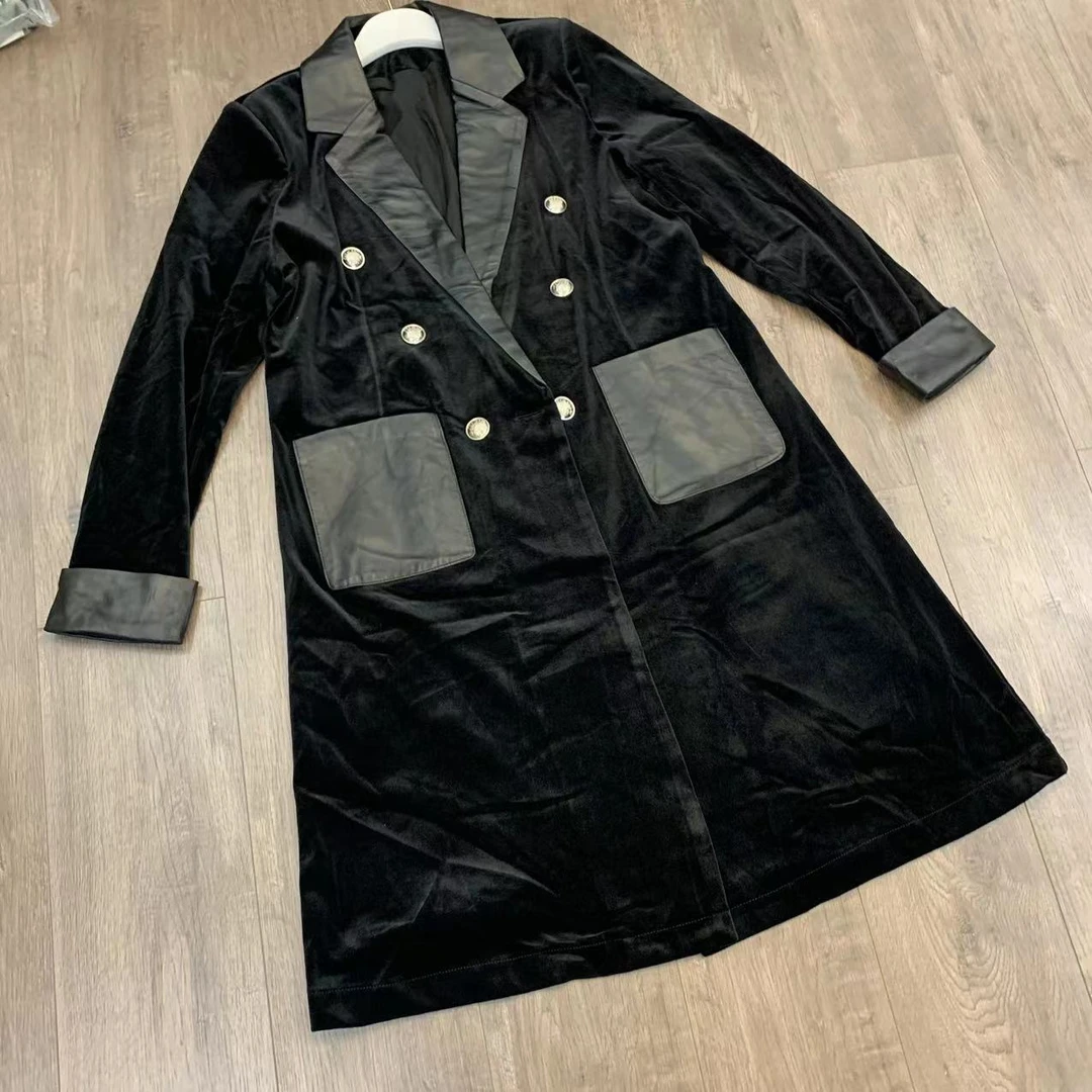 （现货）2025新款皮领丝绒长款风衣2271