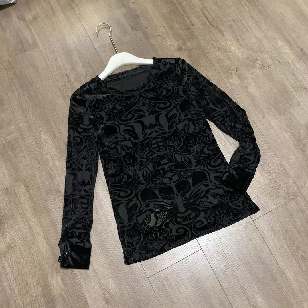 （现货）2025新款丝绒图案长袖打底衫1260