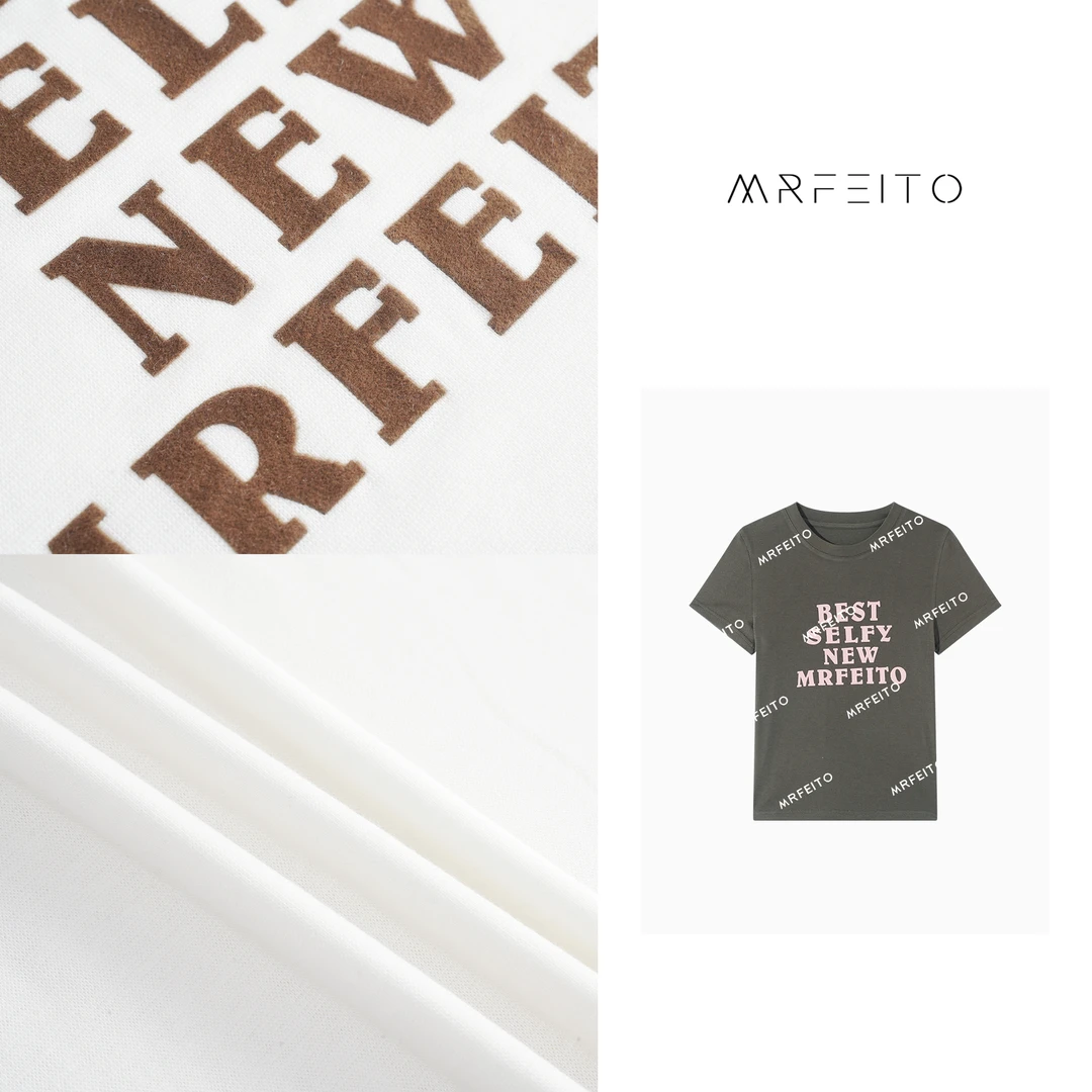 MRFEITO”字母T”时尚设计感字母显瘦圆领短袖女士针织衫H16M24997