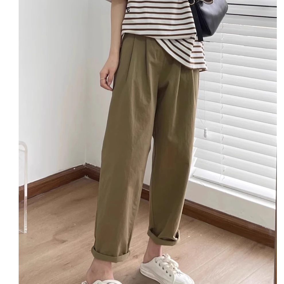 秋冬大码女装休闲裤梨形身材胖妹妹mm宽松阔腿工装翻边哈伦萝卜裤