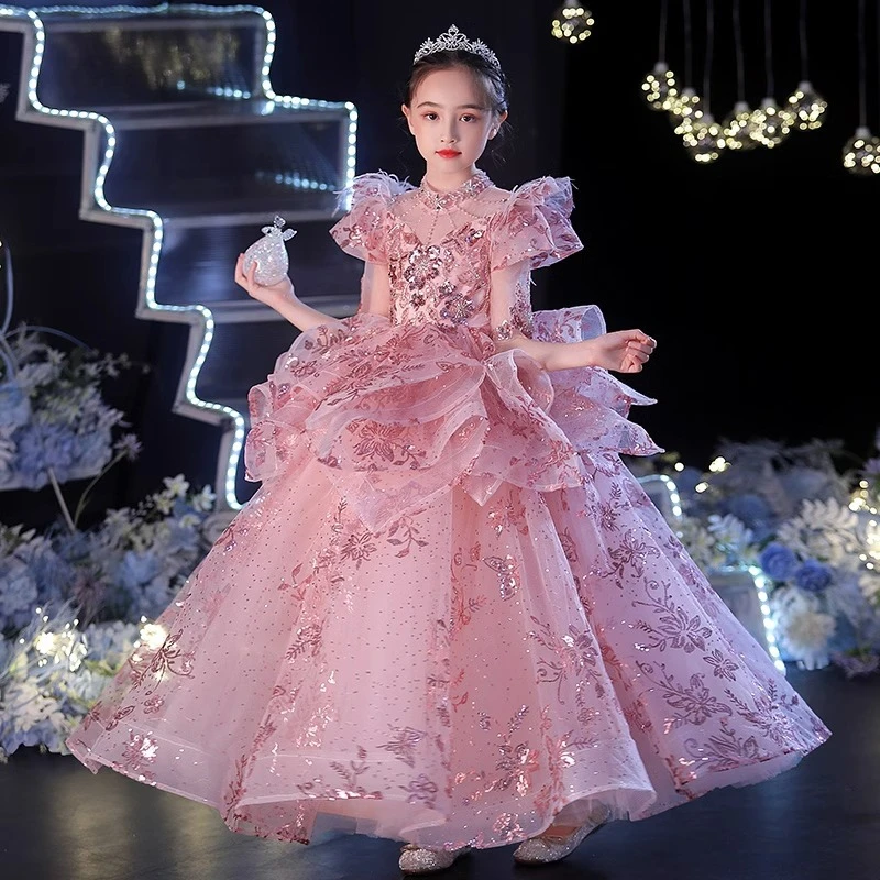 儿童晚礼服生日女童公主裙春夏蓬蓬纱花童婚礼钢琴演出服走秀高端