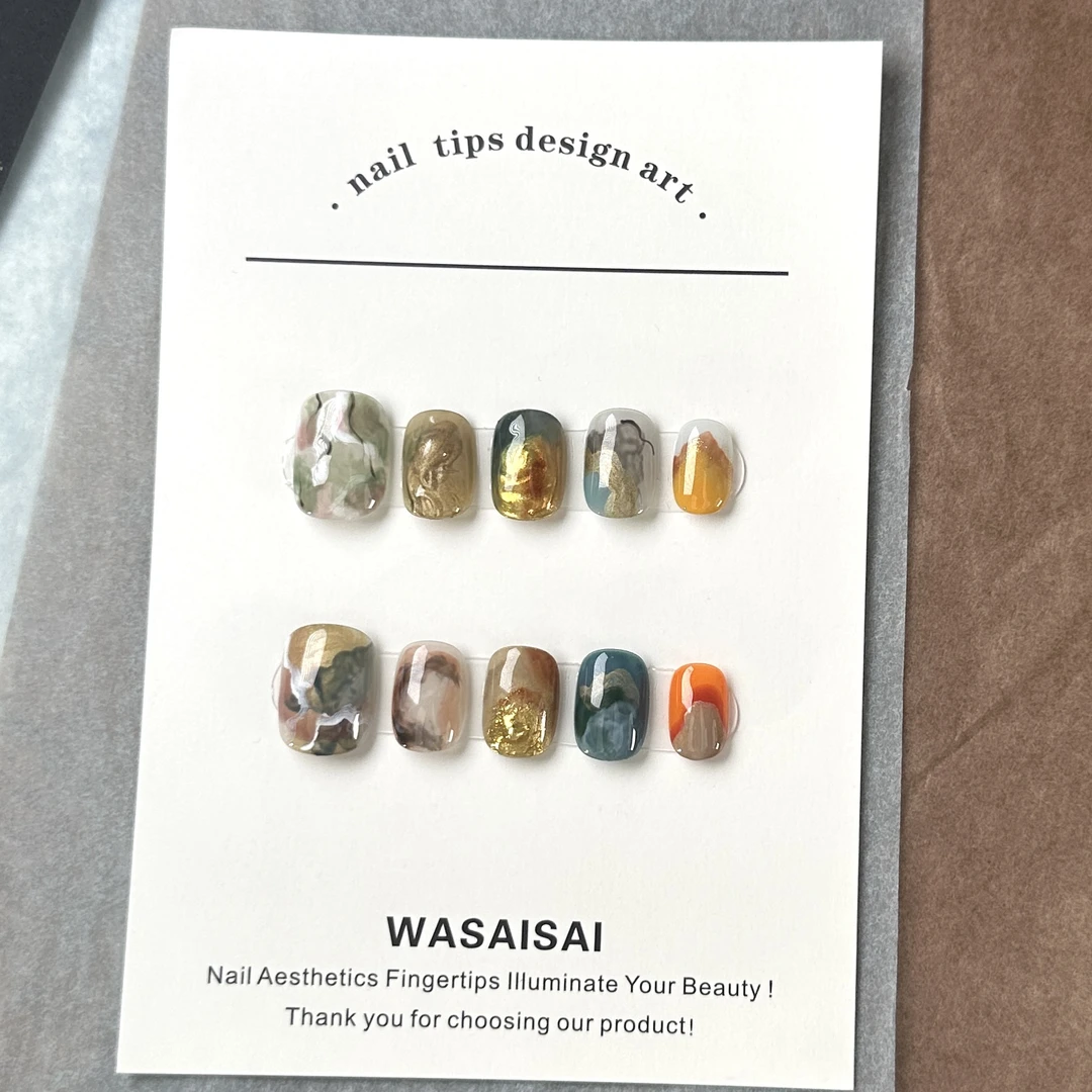 【鎏金敦煌】孤品 哇噻噻轻奢纯手工美甲高级气质定制穿戴甲显白