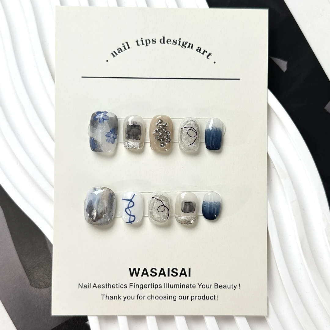 【蔚蓝】现货哇噻噻轻奢纯手工美甲高级气质定制穿戴甲显白