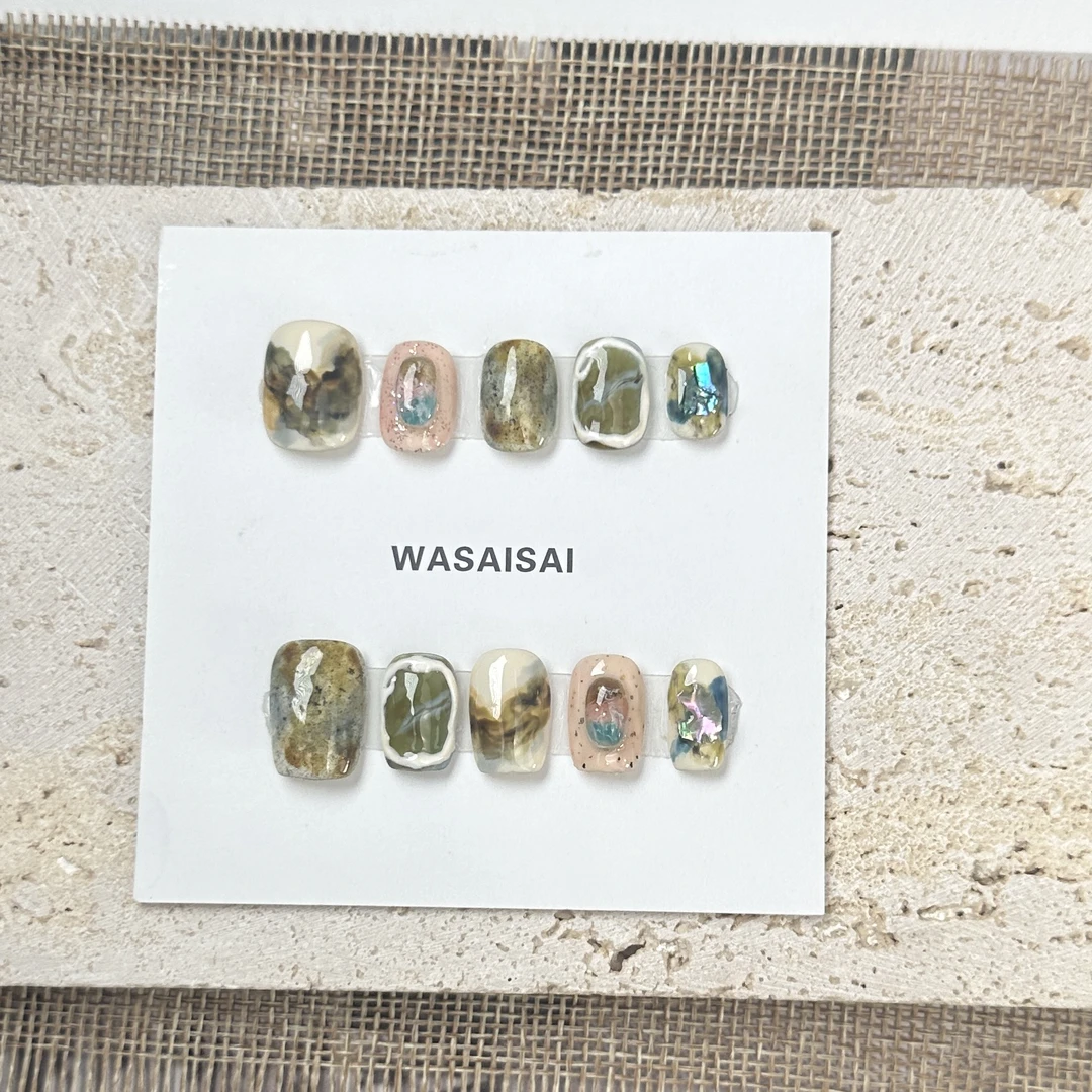 【岩间釉绿】现 哇噻噻轻奢纯手工美甲高级气质定制穿戴甲显白