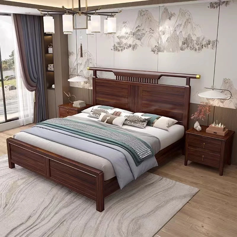 新中式储物高箱大床主卧室气压家用轻奢简约古典经济型