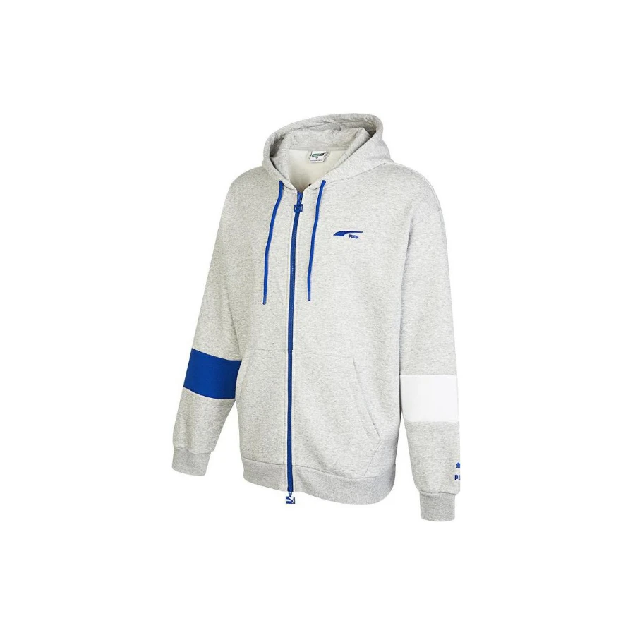 PUMA 彪马撞色抽绳连帽刺绣logo男女款灰色拉链外套53972904