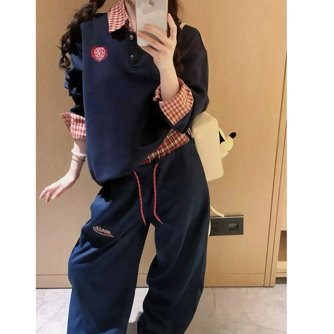 【多巴胺艺术家】美式复古学院风休闲套装女秋季高级感假两件套