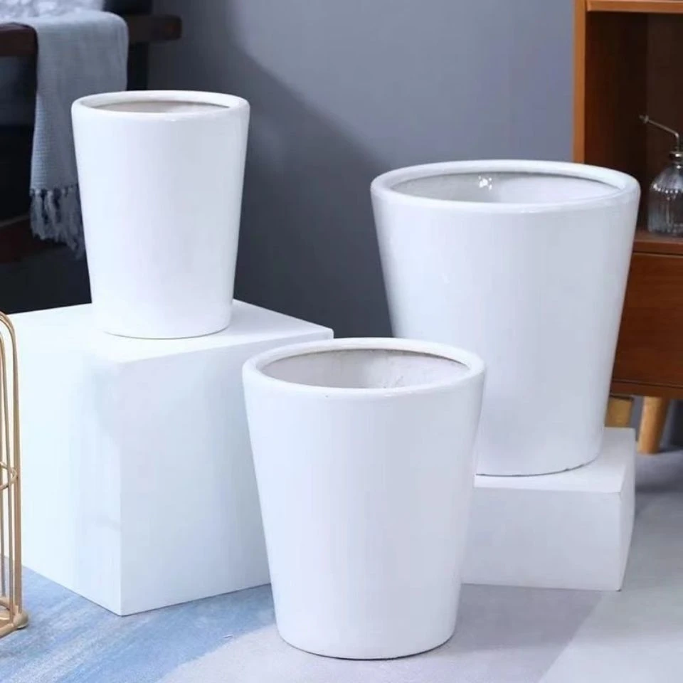 精品陶瓷树脂花盆白色简约高深筒客厅发财树天堂鸟