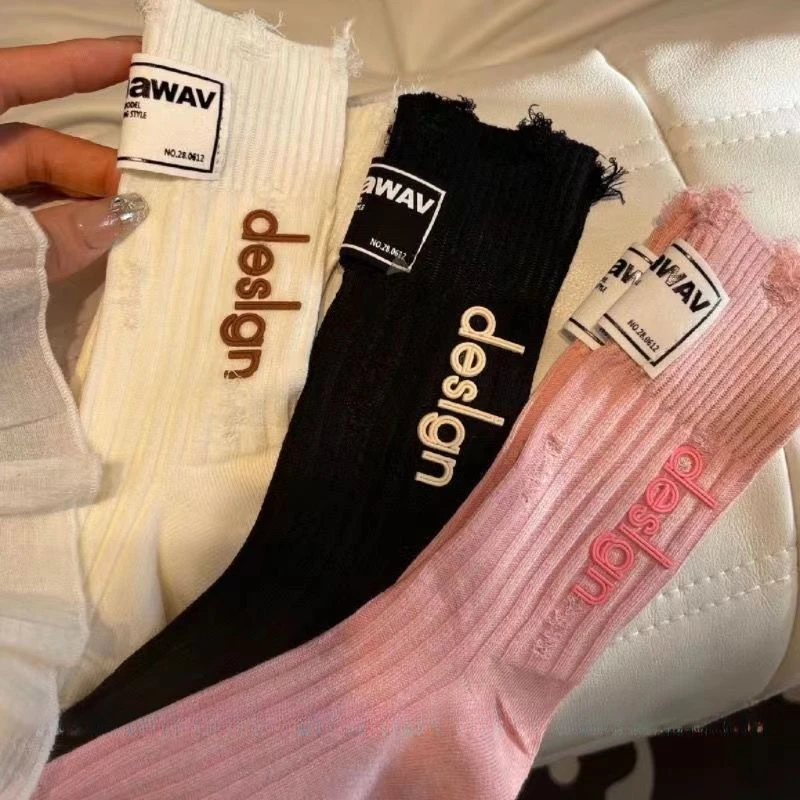 秋冬破洞乞丐袜子女布标字母高端立体大字母网红爆款堆堆袜女GD