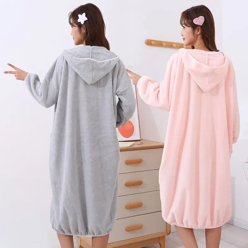 秋冬季可穿式浴巾家用女款浴裙睡袍柔软吸水女士成人洗澡浴袍xxx