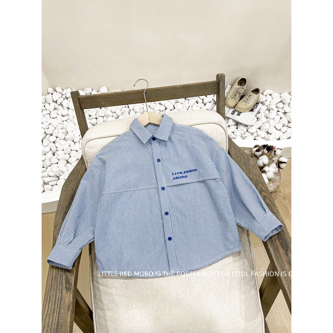 【现现】童装男中大儿童条纹衬衫春秋款外套2025春秋衬衣MMY83335