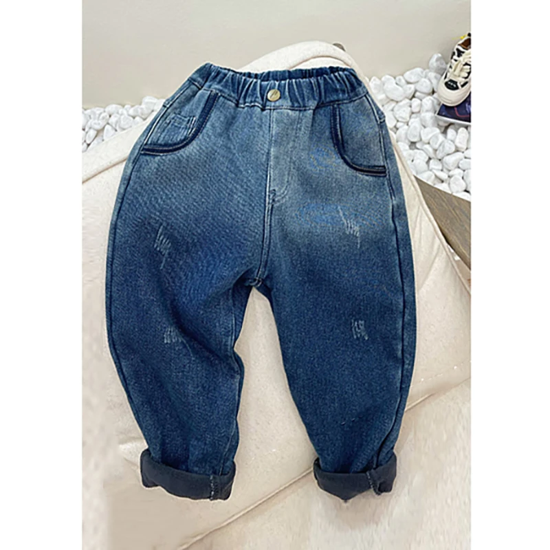 【现现】童装男女儿童加绒加厚休闲洋气牛仔裤裤子冬装MMK84009